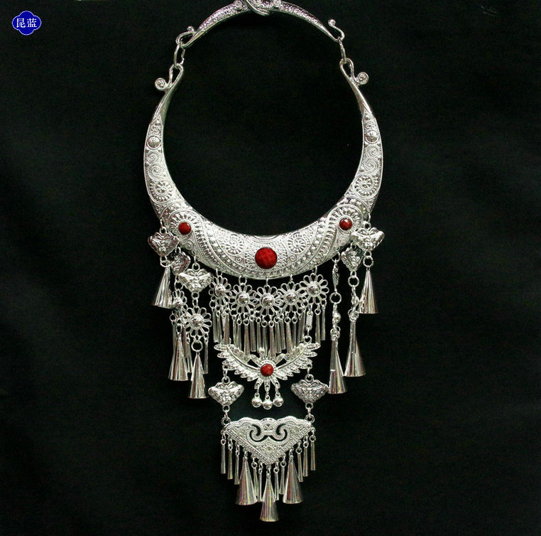云南民族风复古项链项圈苗银项链毛衣链饰品配饰宫廷苗族演出项链