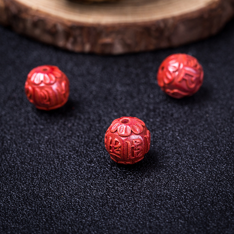 厂家直销创意新款天然原矿六字真言雕刻圆珠紫金砂隔珠