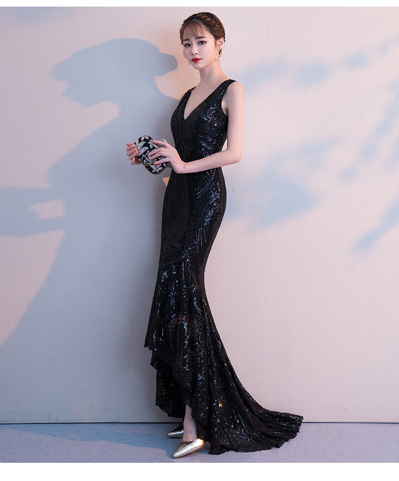 1578#晚礼服女v领性感夜场演出名媛聚会连衣裙晚宴礼服主持人