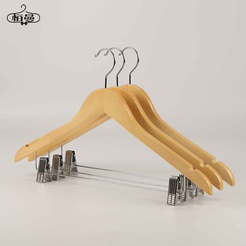 恒曼 酒店服装店实木衣架 带夹子木衣架 本色家居衣挂 套装衣裤架