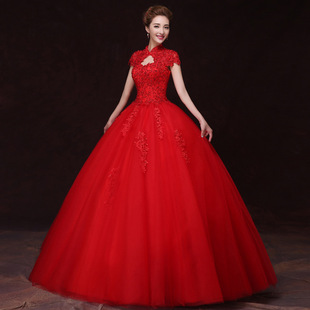 红色婚纱礼服2018新款韩式包肩露背修身新娘结婚出门纱齐地婚纱女