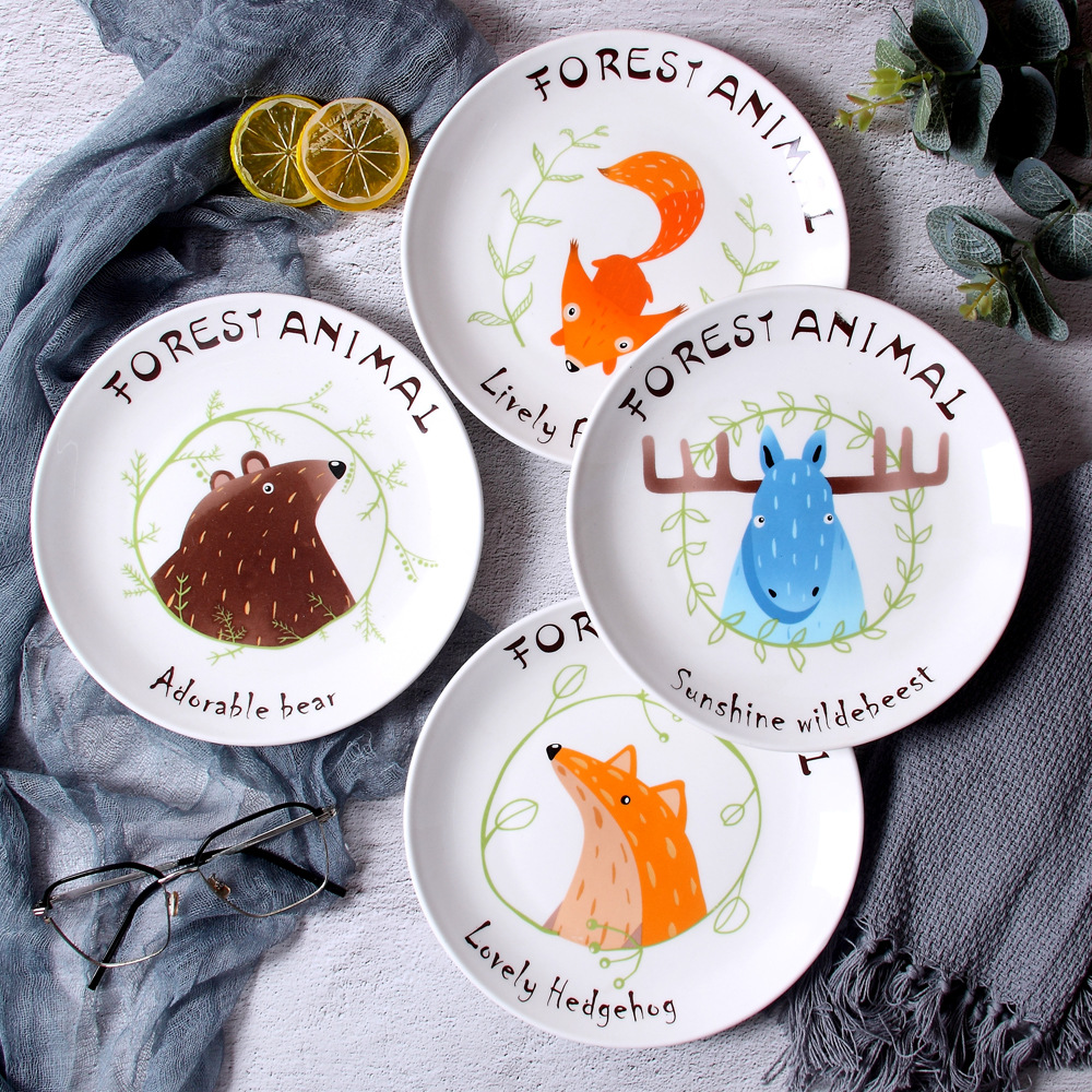 8寸陶瓷盘北欧牛排盘卡通森林动物可爱早餐盘水果蛋糕意面盘logo