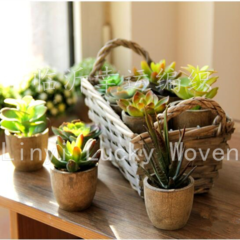 Lucky Woven Export Non-Rattan Woven Plastic Film Gardening Flower Pot Wicker Vintage Flower Pot Basket Basket with Handle