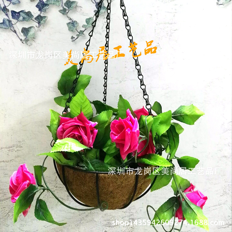 Factory Wholesale Iron Chain Hanging Basket Home Family Balcony Gardening Ornament Furnishing Iron Flower Basket Flower Pot
