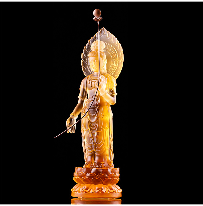 古法琉璃东方三圣日光月光菩萨32厘米高佛像寺庙佛堂家居供奉摆件