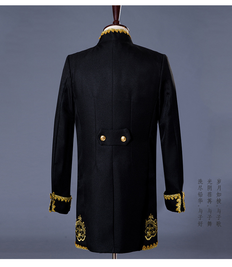 新款西装男士礼服宫廷装西服影楼服装歌剧演出欧式伯爵黑色金边夏