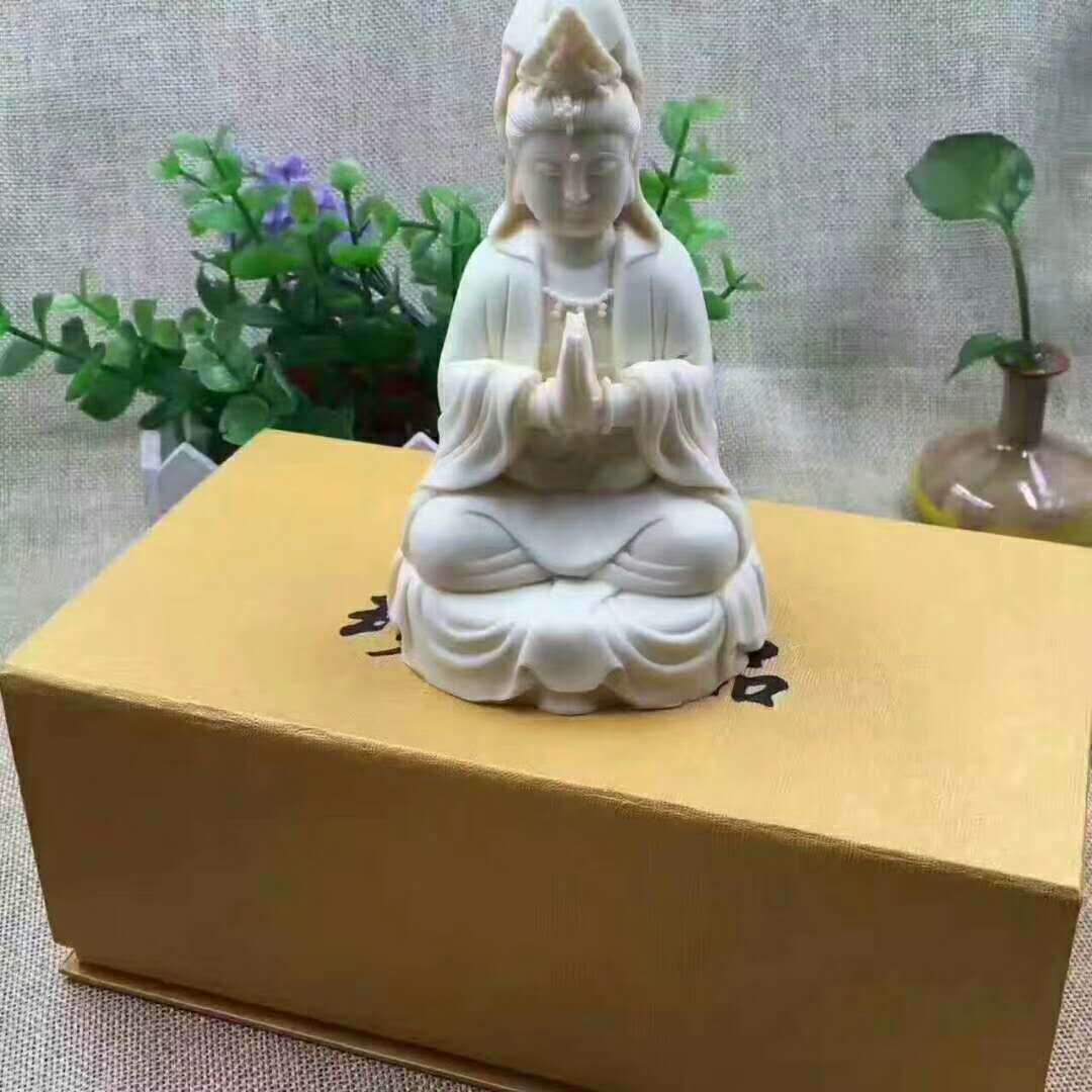 象牙果雕刻坐禅观音菩萨摆件 创意车载饰品摆件工艺品礼盒装