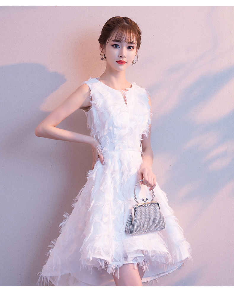 宴会白色晚礼服2019新款秋冬气质名媛聚会年会派对洋装小礼服短款