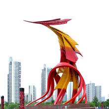 玻璃钢创意彩绘抽象红色火凤凰雕塑大型广场不锈钢艺术品景观摆件