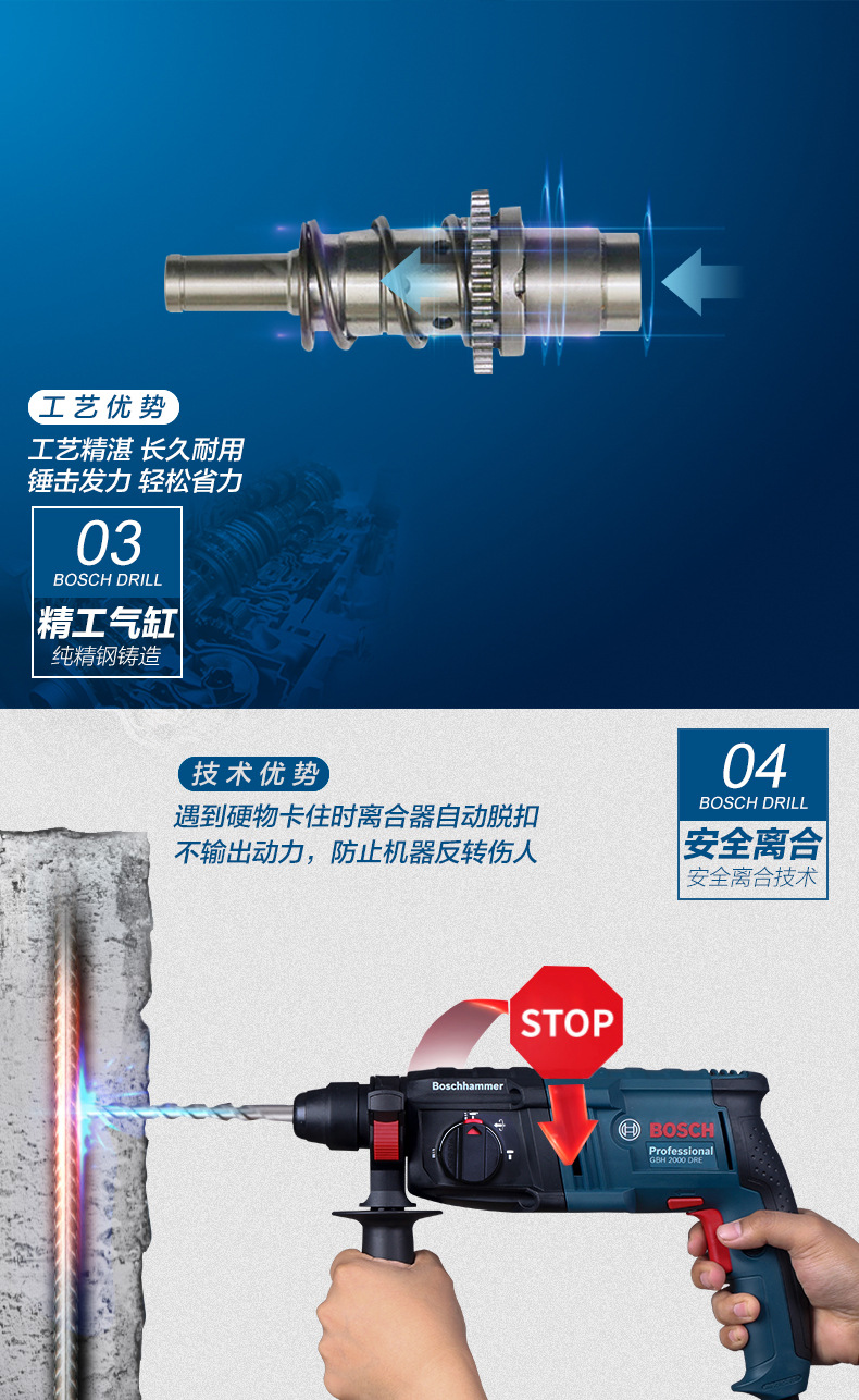 博世gbh2000dre/re电锤电钻电镐家用多功能轻型电动工具冲击钻