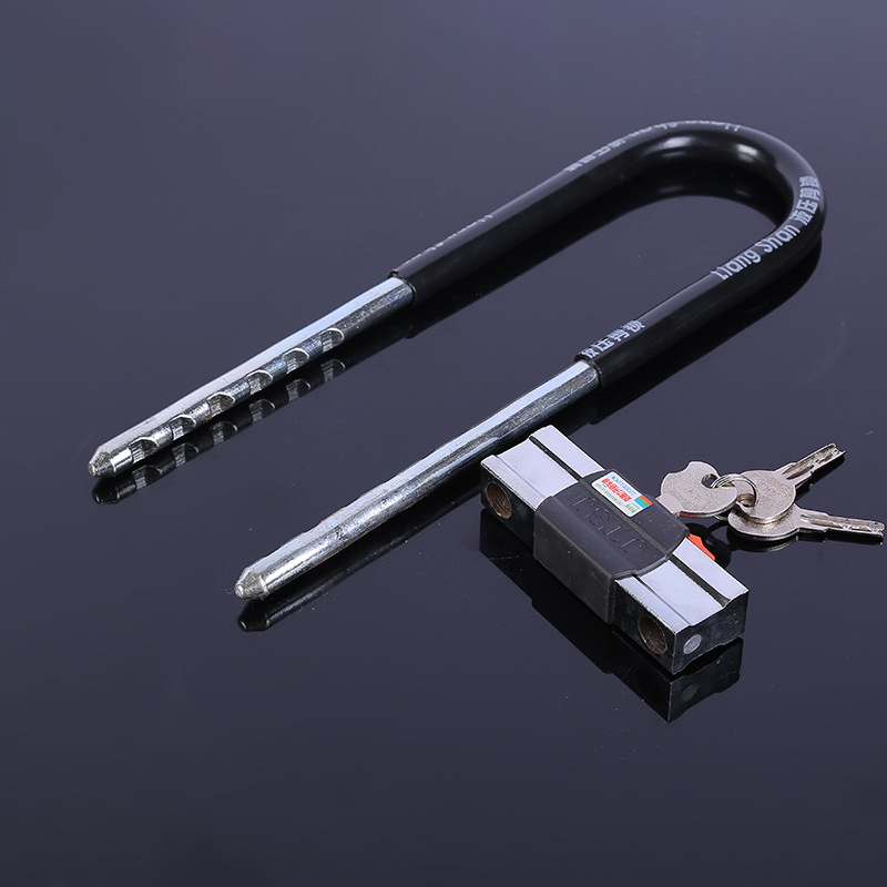 350mm升级加粗版大叉锁玻璃门u形插锁 包胶合金u型防盗双门锁