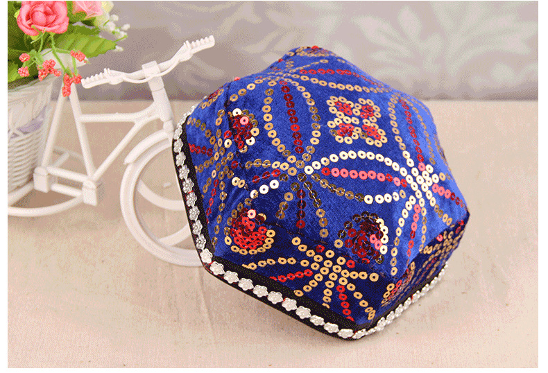 新疆舞蹈服配件新疆帽小花帽维族帽子六角帽六一儿童舞蹈演出帽子