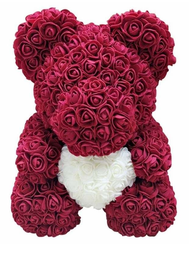 40cmpe玫瑰花熊泡沫花小熊礼盒花抱熊七夕情人节圣诞礼物香皂花熊