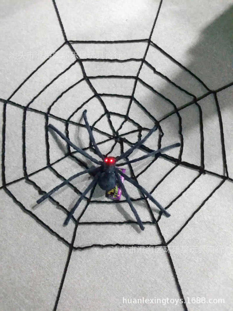 万圣节玩具 35寸蜘蛛网31寸毛绒蜘蛛 酒吧鬼屋装饰道具 鬼节礼品