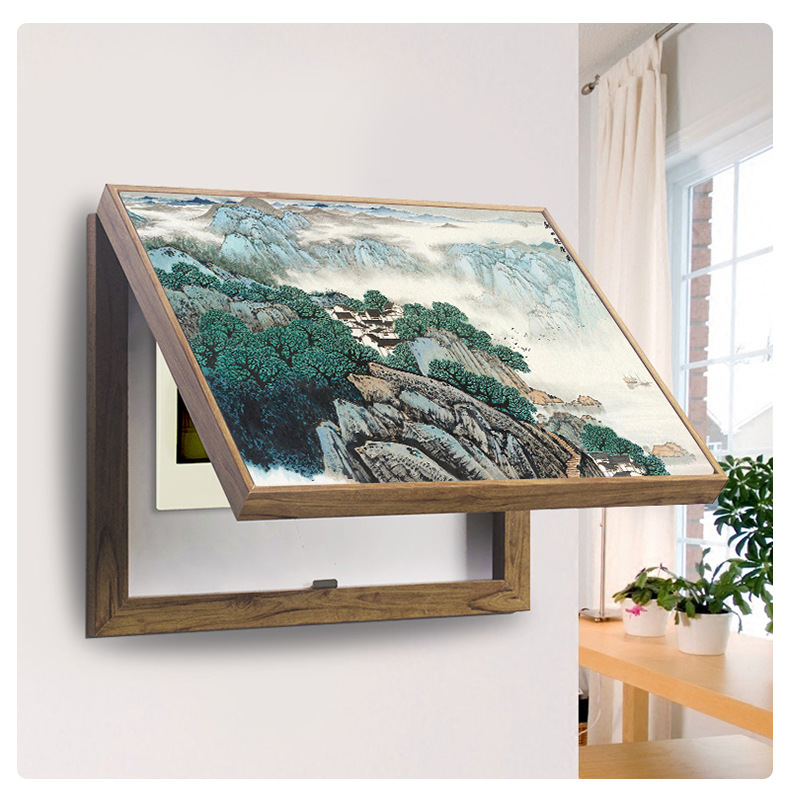 客厅电表箱遮挡壁画新中式免打孔配电箱挂画电闸箱装饰画山水风景