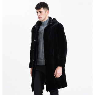 佟二堡男貂2018新款海宁貂皮大衣男长款连帽外套水貂皮草男裘皮