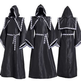 万圣节黑袍巫师服装成人cos服黑色恐怖巫婆化妆舞会骷髅死神服装