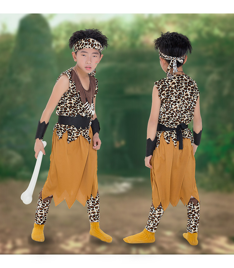 土著野人印第安人 原始人cosplay服装儿童演出装扮原始人头饰道具