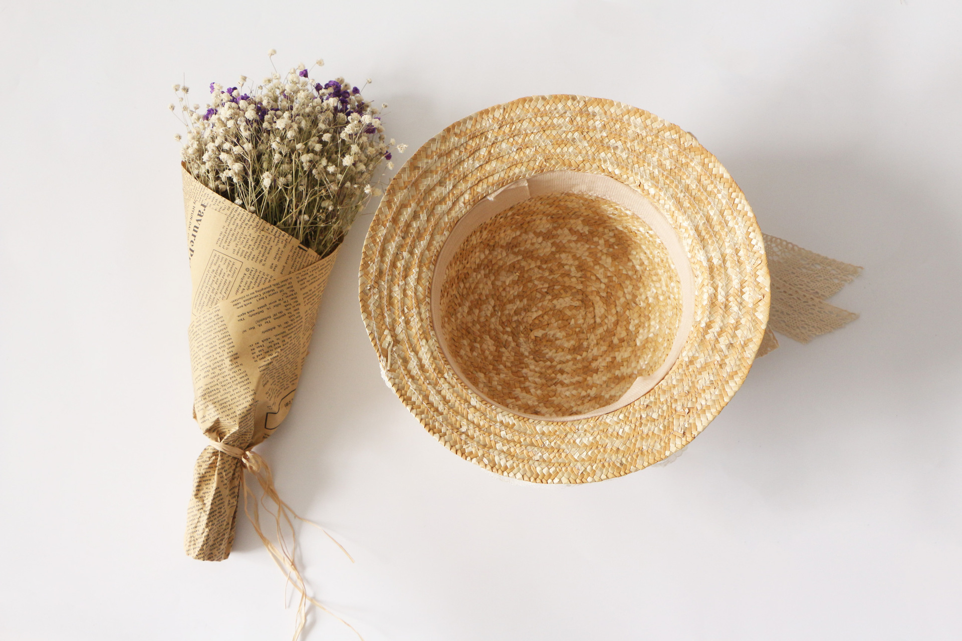 夏季女士帽子蕾丝蝴蝶结麦秆帽新款百搭草帽户外防晒遮阳帽太阳帽