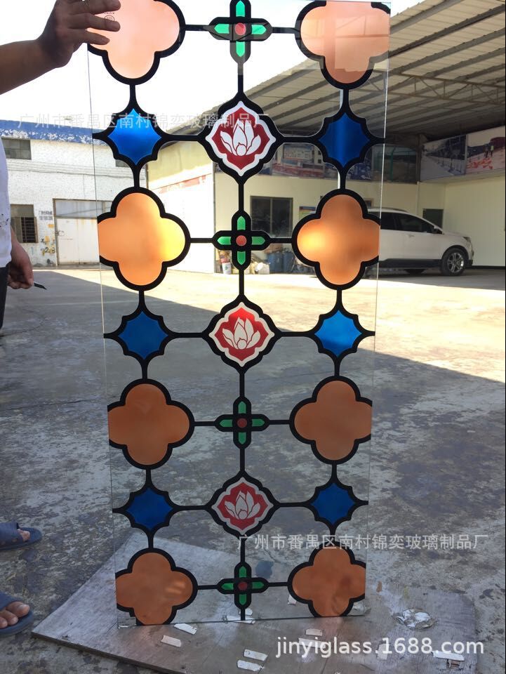 满州窗玻璃花格中空艺术窗玻古典彩绘工艺玻璃广州玻璃生产供应