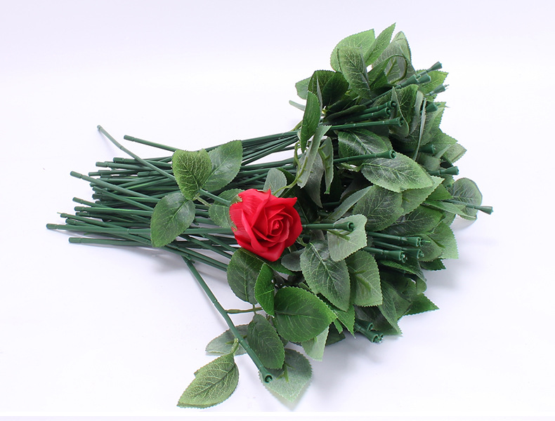 单支玫瑰花杆zi带叶香皂花专用插花杆仿真花枝假花枝倒刺插花杆