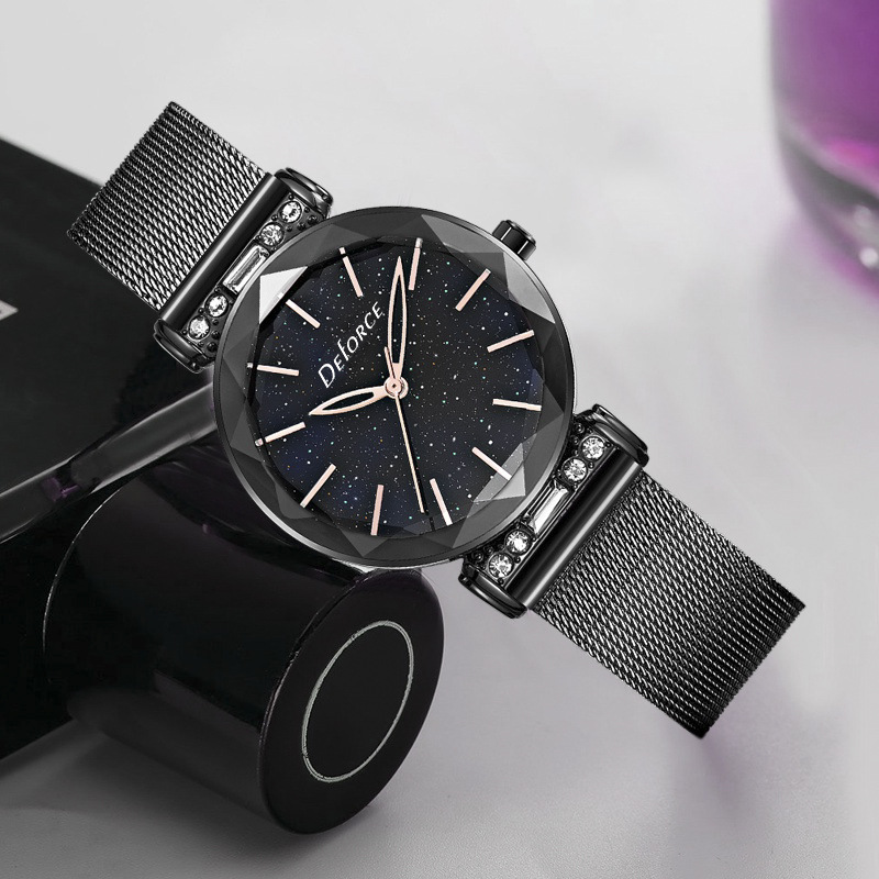 新品抖音网红手表女 镶钻潮流时尚米兰网带星空学生手表 免费刻字