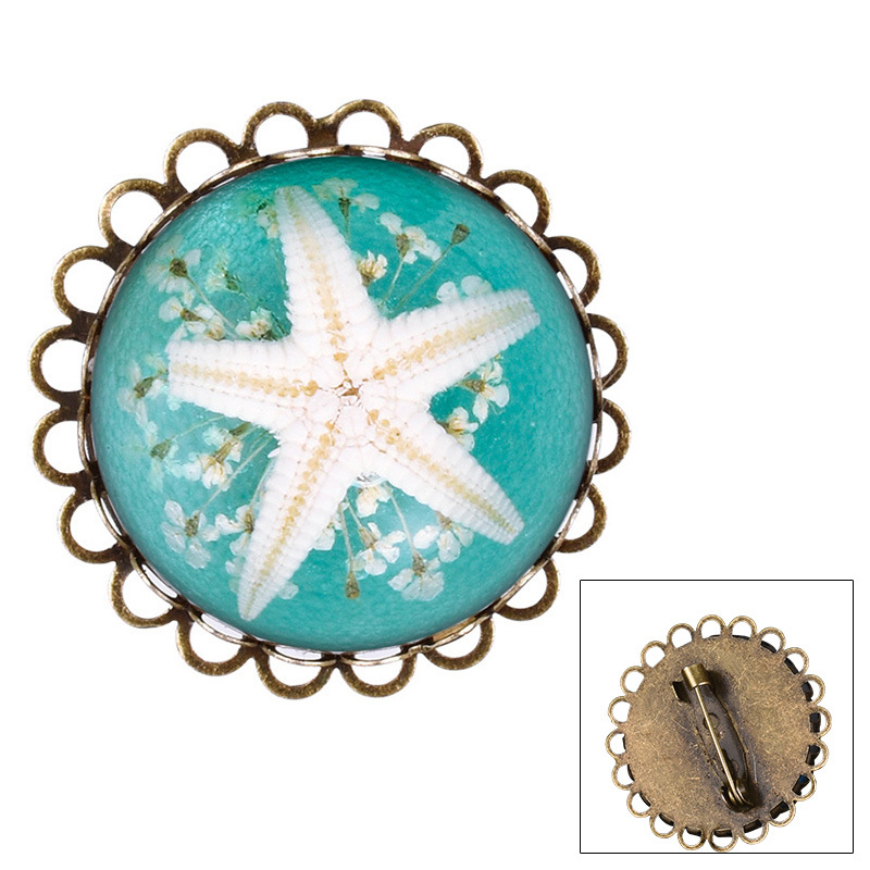 wish复古圆形胸针 透明树脂干花挂件 小海星毛呢大衣胸针配饰