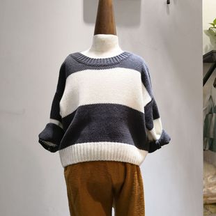 品牌童装毛衣2018秋款新品套口毛衣男女童简约时尚大条纹蝙蝠毛衫