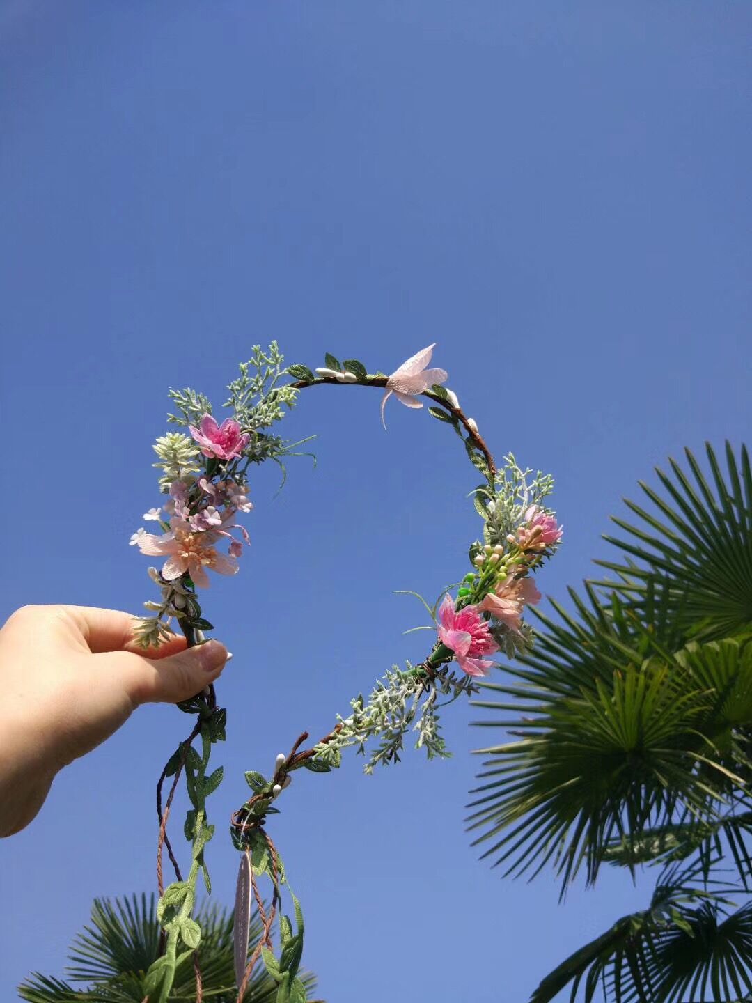 新娘头戴花环头饰伴娘结婚藤条发饰儿童旅游森系仿真花朵饰品