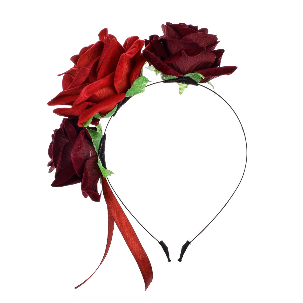 跨境热销发箍 玫瑰花头饰 大小花混合欧美舞台表演发饰厂家一件代