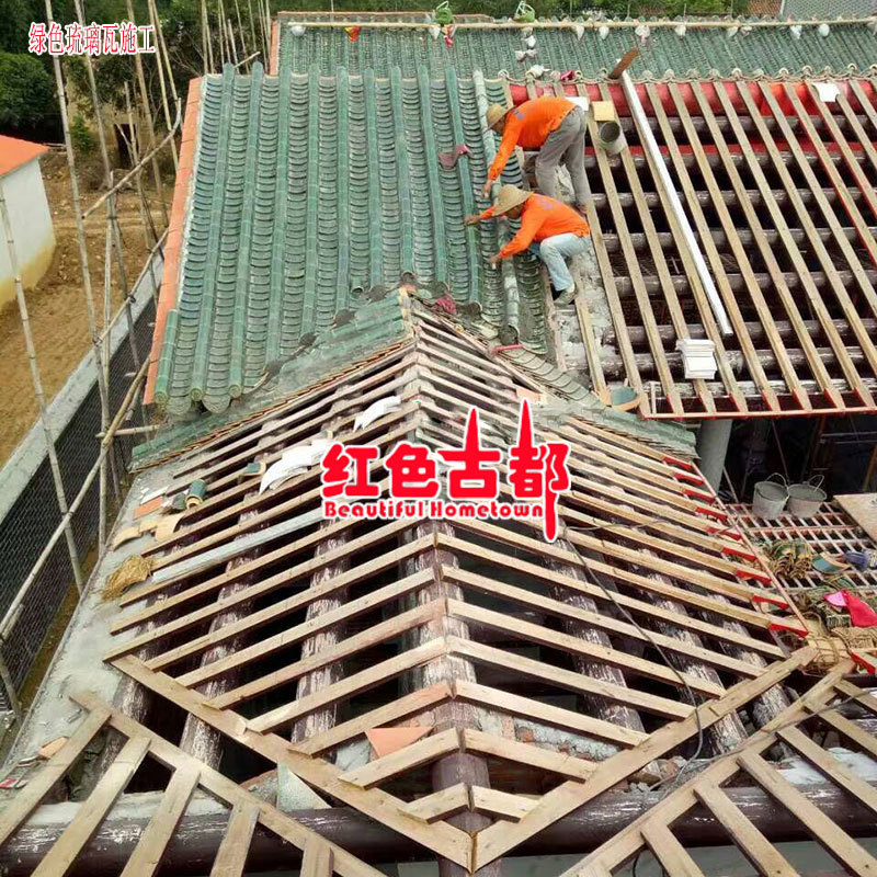 陶瓷亭台楼阁寺庙祠堂酒店仿古瓦高温绿色青色琉璃瓦古建瓦