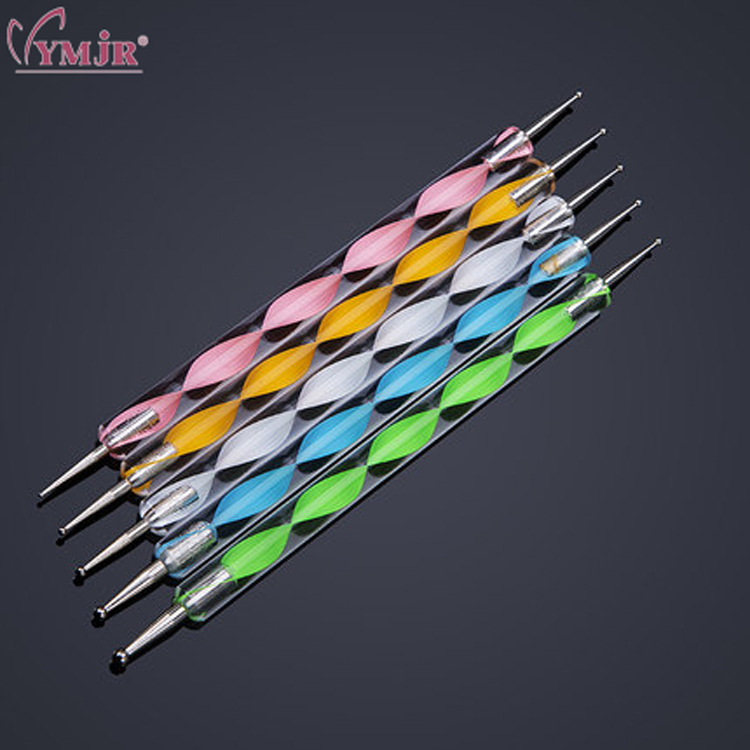 焕柔美甲工具双头螺旋水晶杆点花笔5支套装点钻笔 勾花美甲笔批发