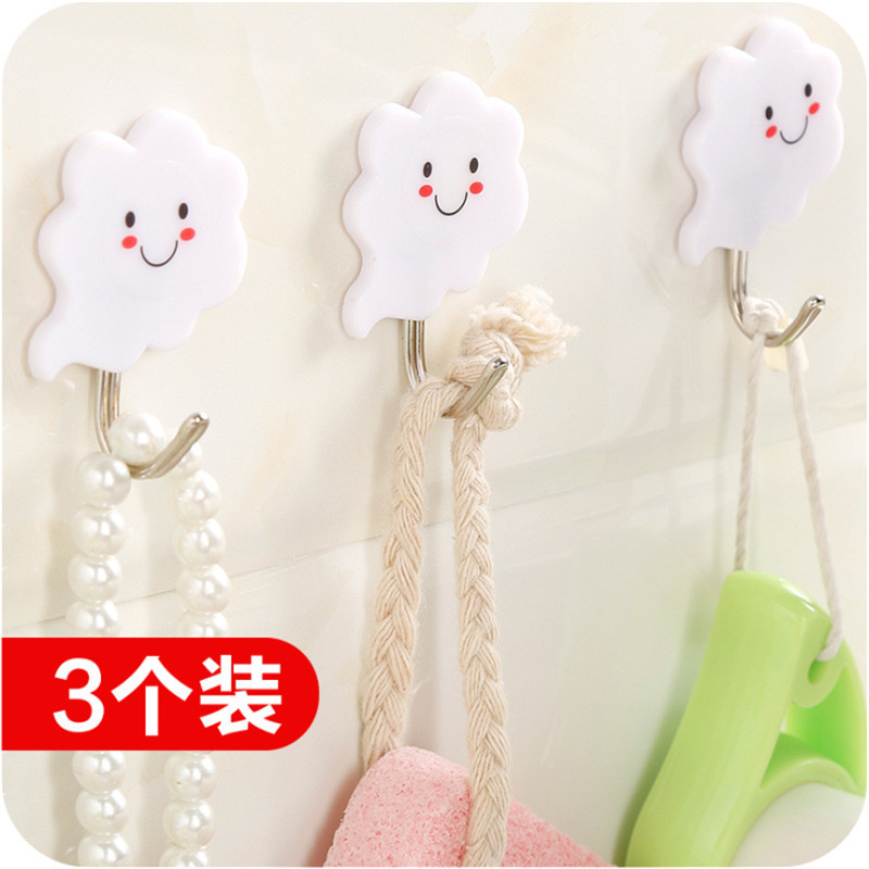 J078 Three Cute Door Hook White Clouds Seamless Sticking Hook Hook Wall Strong Hook