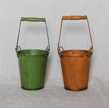出口厂家欧美创意装饰摆件铁皮铁艺小铁桶小水桶花桶花盆假花铁桶
