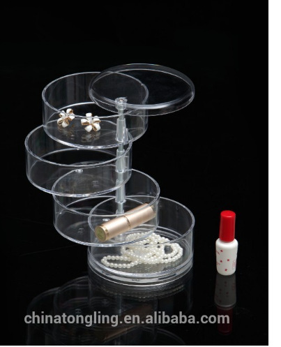 Xiangxingyuan Plastic Ps Desktop Four-Layer Rotating Jewelry Box Portable Accessories Packing Box Rotary Storage Rack