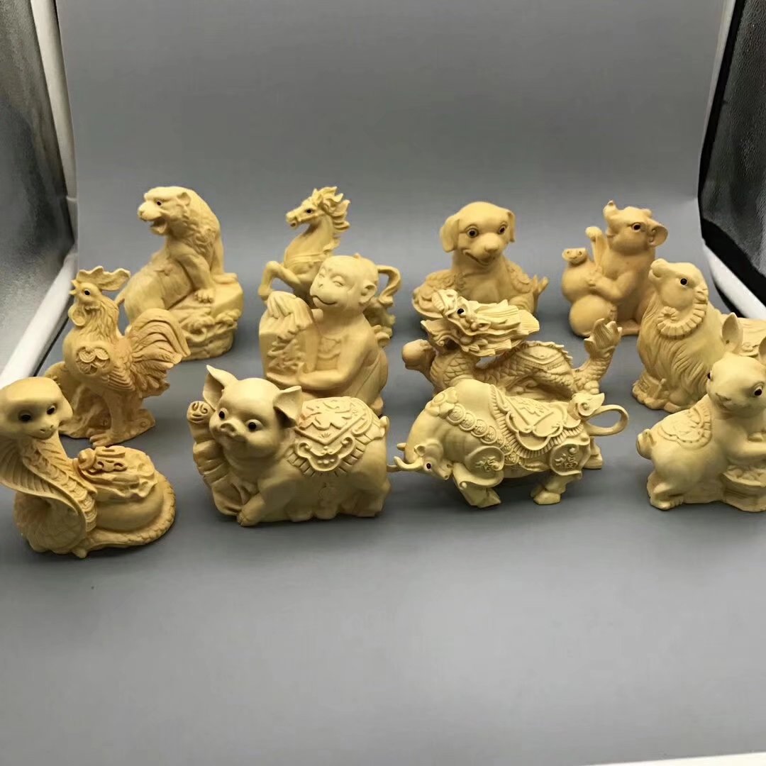 批发 小叶黄杨木雕十二生肖手把件 家居动物摆件风水木质工艺品