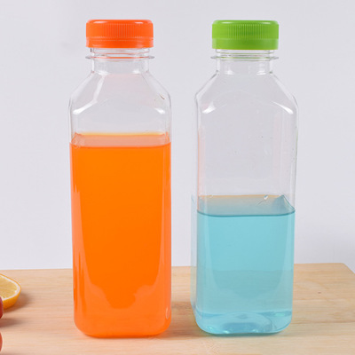 塑料透明果汁瓶大容量方瓶防盗盖螺旋口奶茶瓶500ml瓶子200件一箱