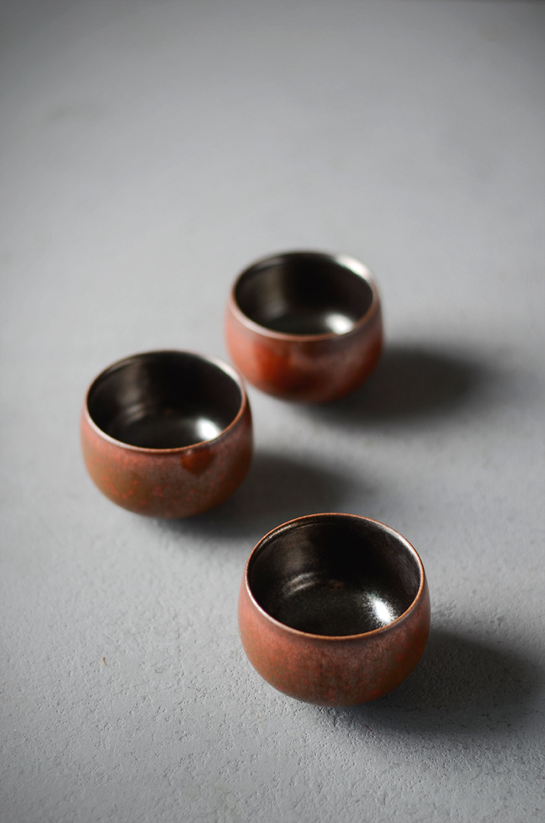 景德镇晴先生陶瓷纯手工匠心工艺铁红锈罗汉杯茶具茶杯品茗杯