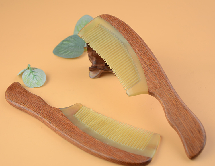 厂家批发美发梳可刻字羊角木梳合拼梳 天然角木梳子