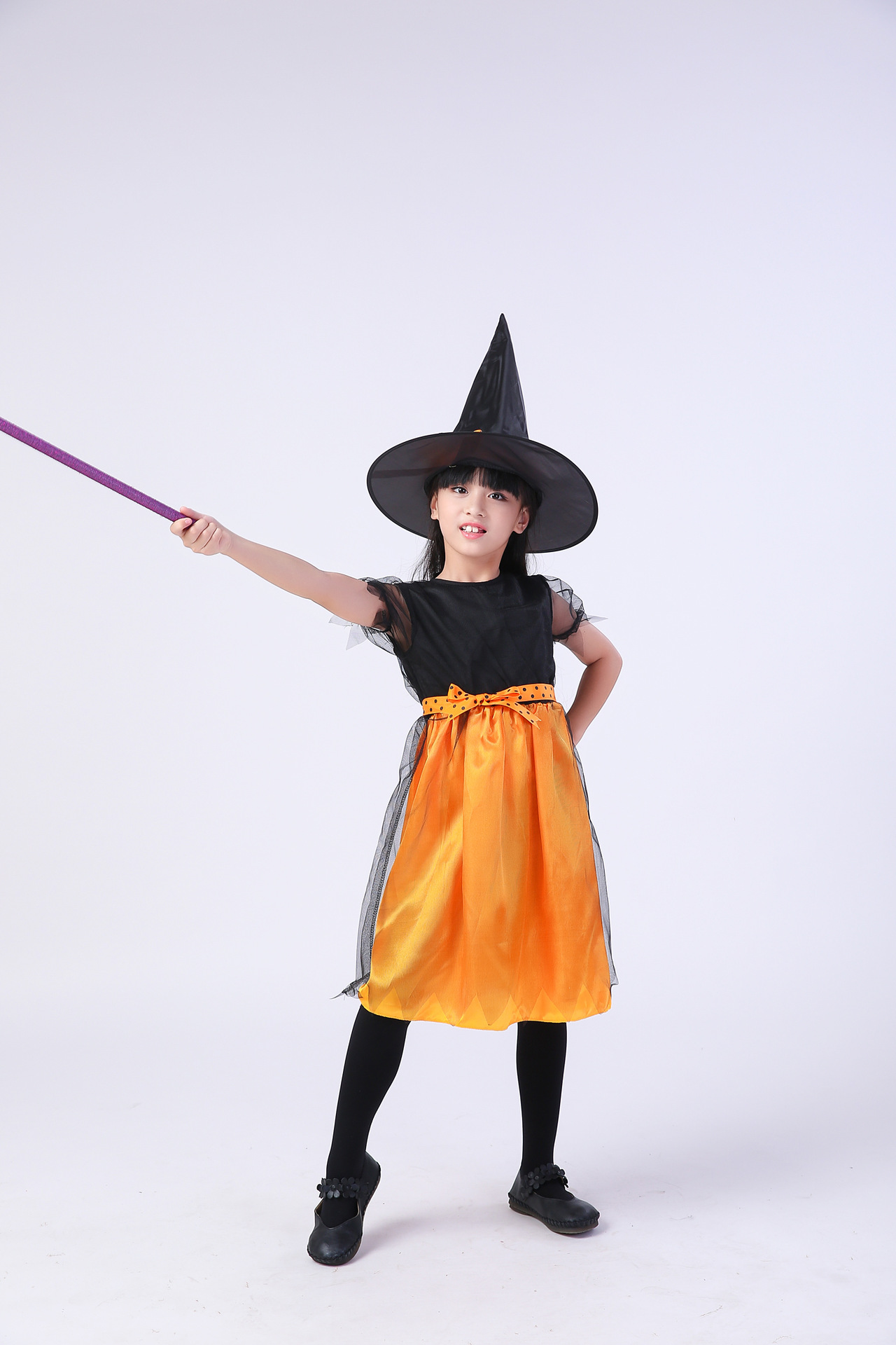 六一节儿童表演服装 万圣节女童服饰 cosplay表演服 小女巫蝙蝠
