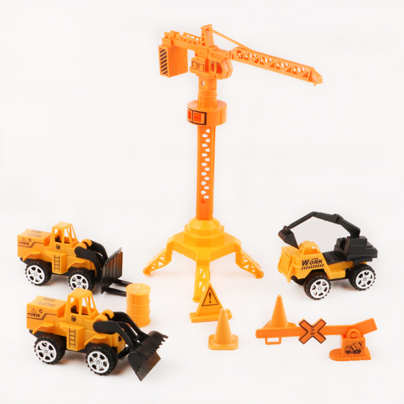 儿童板装迷你工程队回力车建筑模型玩具儿童过家家 地摊批发热卖