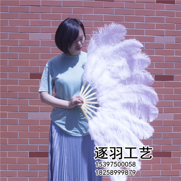 厂家直销大号鸵鸟羽毛扇肚皮舞蹈酒吧表演唱会道具白羽毛扇子包邮