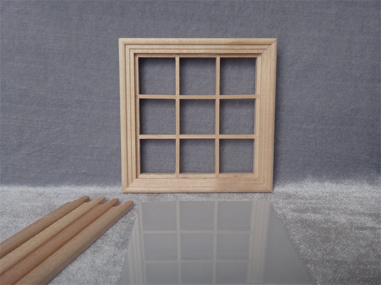 1:12娃娃屋diy迷你门窗模型 9格正方形窗户 带装饰线条pvc窗片