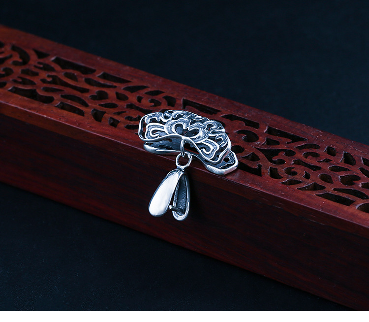 s925纯银夹扣牛鼻扣吊坠夹扣复古简约祥云玉坠扣蜜蜡琥珀玉石扣头