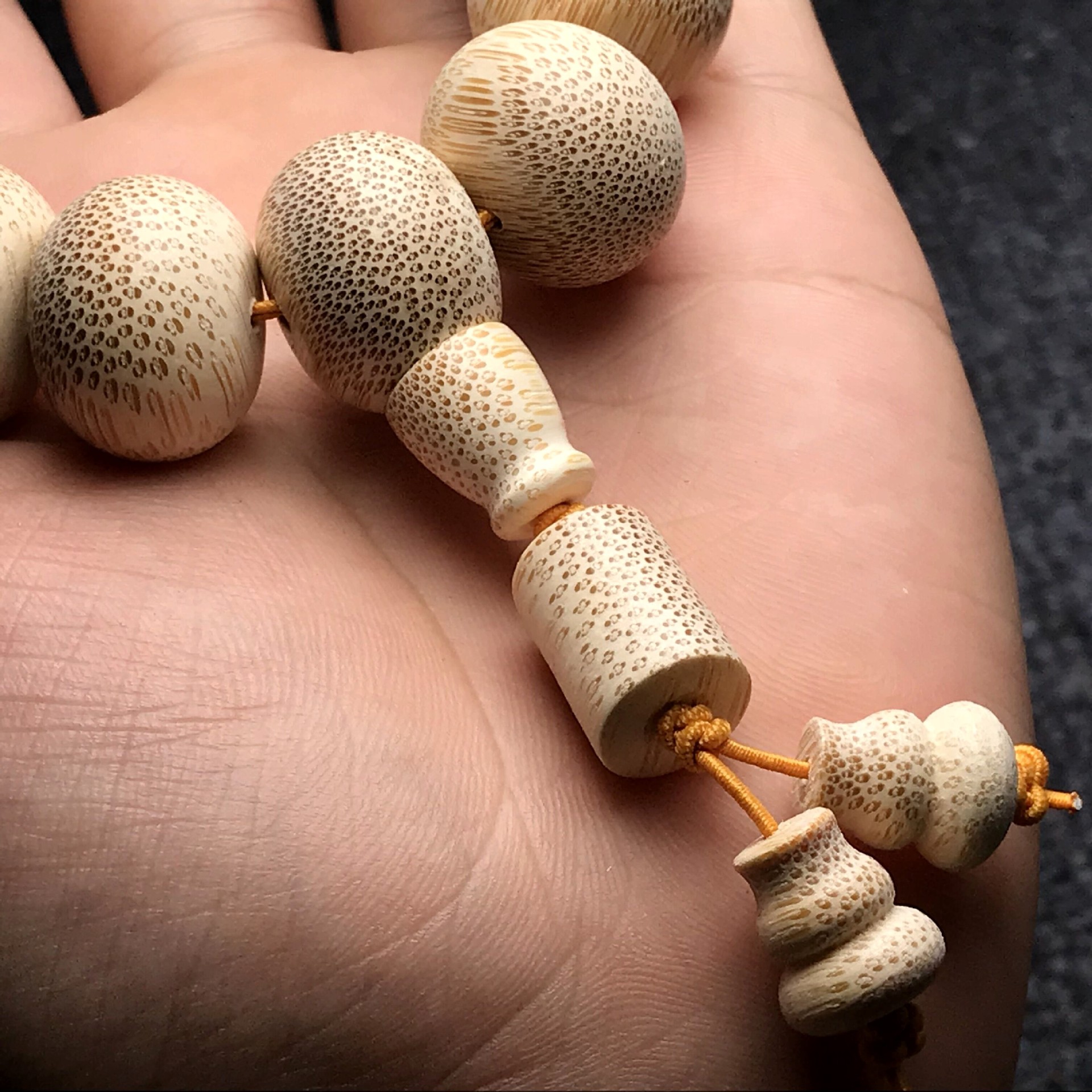 天然龙血金丝竹老楠竹圆珠佛珠手串 龙鳞满鱼籽纹棕竹木质工艺品-阿里