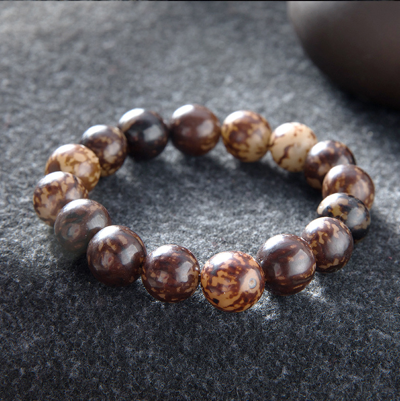 天然虎斑菩提子手串 圆珠花菩提手链饰品 男女文玩手串小礼品礼物