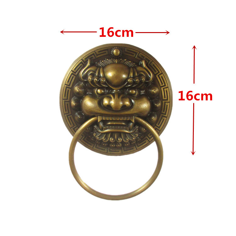 厂家16cm全铜铸造麒麟兽头大门拉手 古铜木门老式中式门把手 狮子