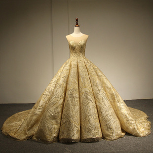 2018年新款一字肩拖地v领显瘦优雅蓬蓬裙礼服敬酒服主持人服