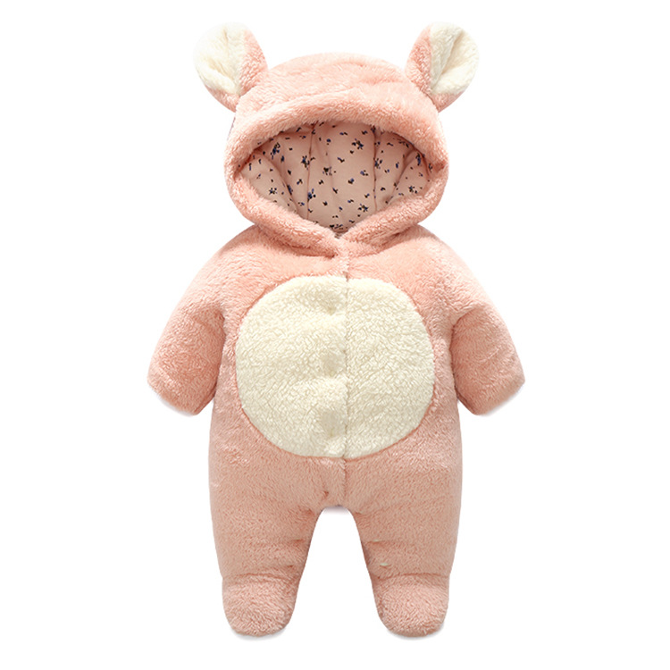 2023年加厚冬款婴儿衣服女宝宝可爱粉兔子连体衣哈衣夹棉厚款爬服