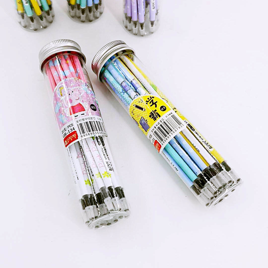 批发新款奥德美桶装中性笔芯20支/筒卡通创意水性笔替芯学生文具